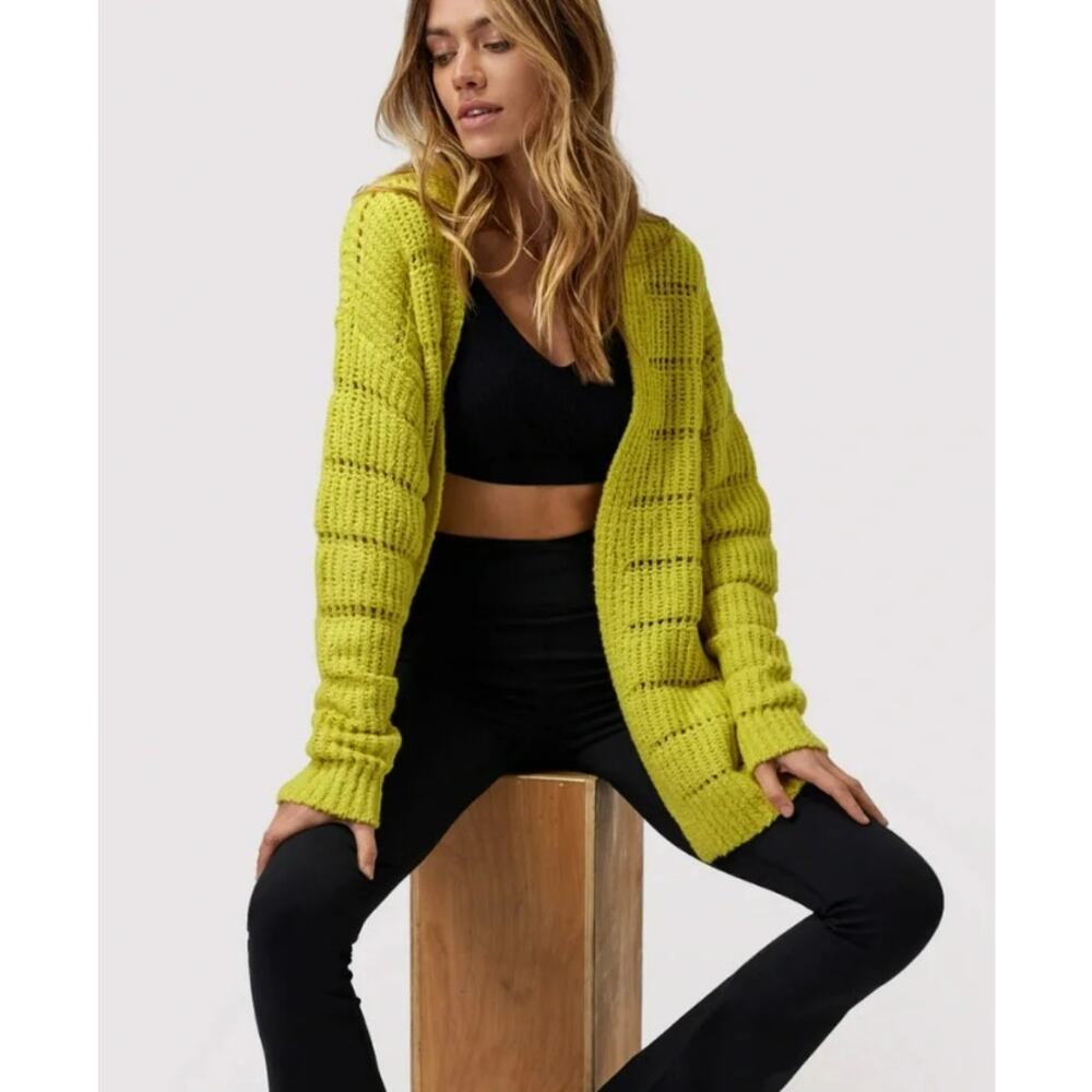 Spiritual Gangster Cassey Cardigan Sweater Merino Wool Mustard Yellow Green L